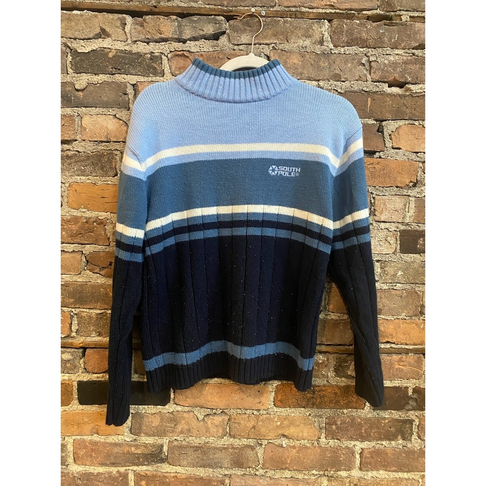 Vintage Y2K South Pole Pullover Striped Mock Neck Sweater Size Small